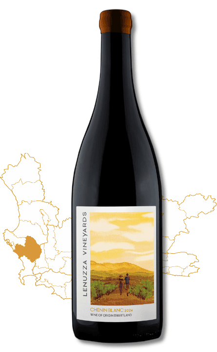 A bottle of Lenuzza Chenin Blanc wine from Swartland, South Africa, crafted with distinct terroir characteristics.