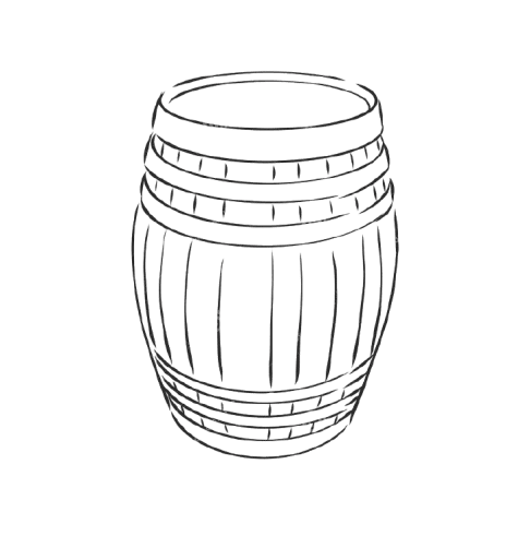 Line art aging icon symbolizing the maturation process of Lenuzza wines in oak barrels.